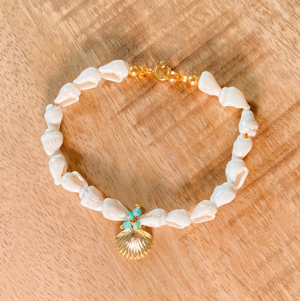 Bracelet de l'été en coquillage et perles d'Amazonite