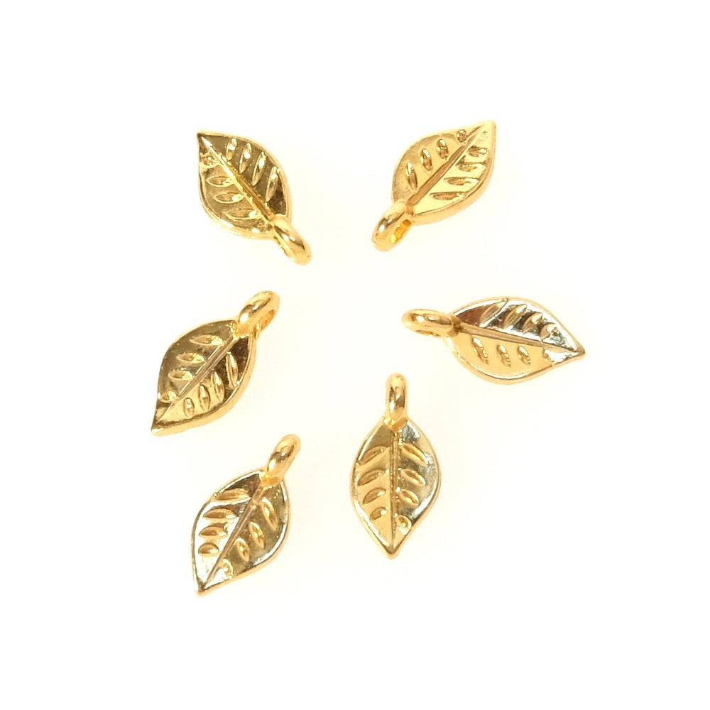 4 Pendentifs feuilles en laiton doré à l'or fin 24K Premium