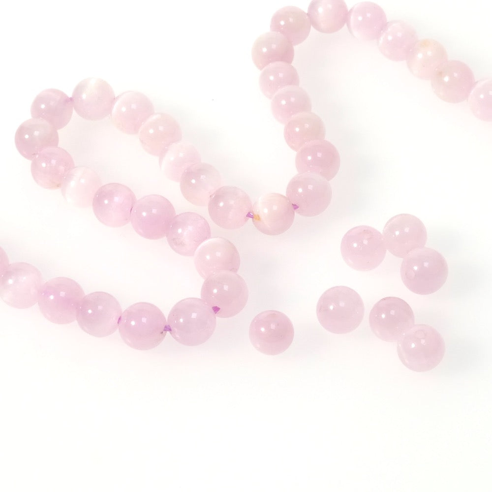 2 perles en pierre naturelle ronde 6mm Kunzite