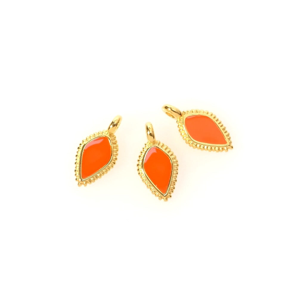 2 Pendentifs gouttes ethniques émaillé orange en Zamak doré 24K