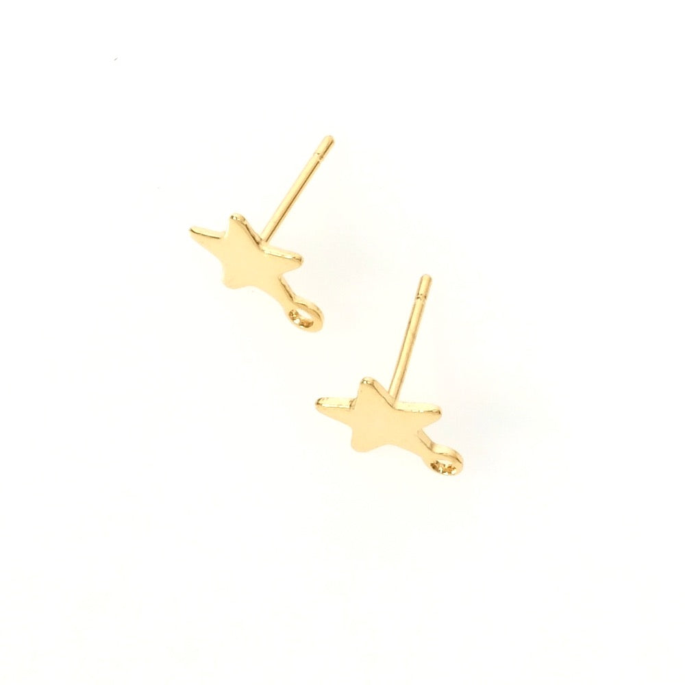 2 boucles d'oreilles clous étoiles en acier inoxydable 304 Doré 24K