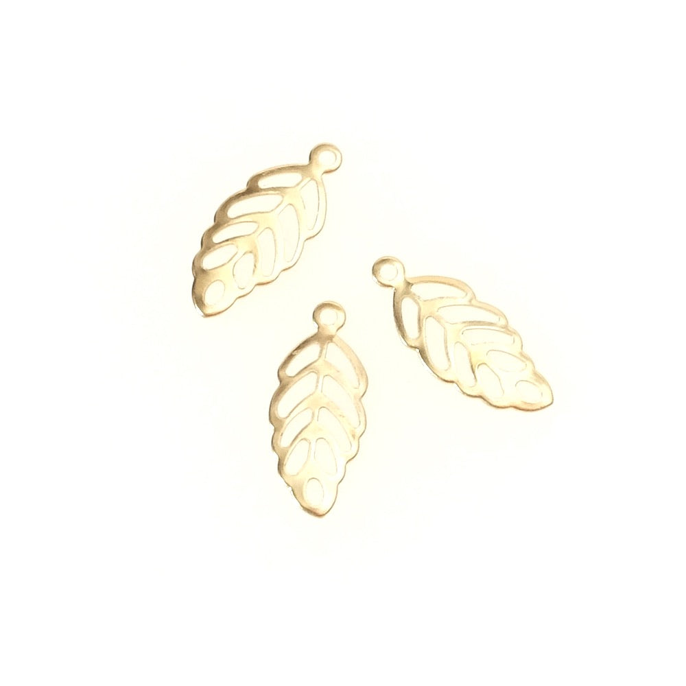 6 Pendentifs feuilles ajourées en acier inoxydable 304 Doré 18K