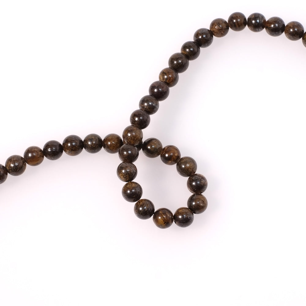 Fil de perles naturelles rondes 6mm en Bronzite