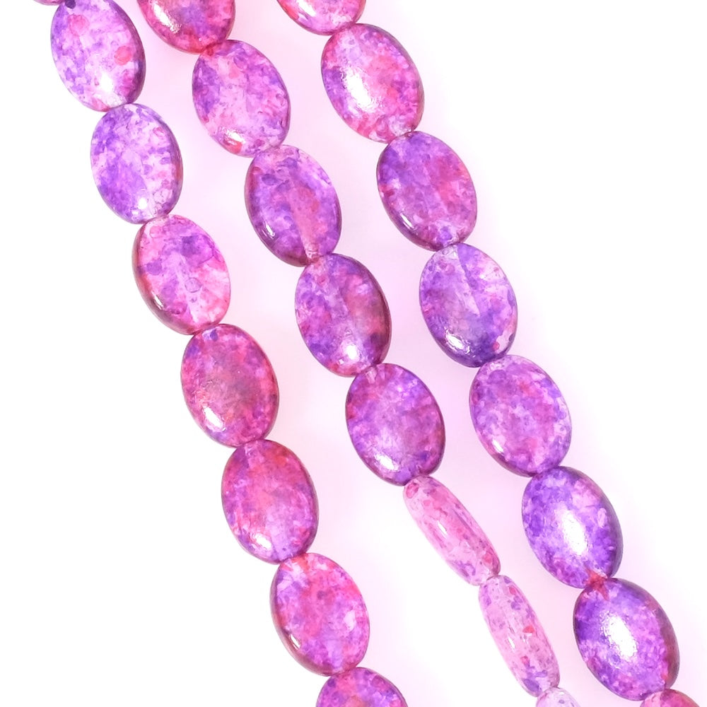 Fil de perles de Bohème ovales 12x9mm nuances violet et rose