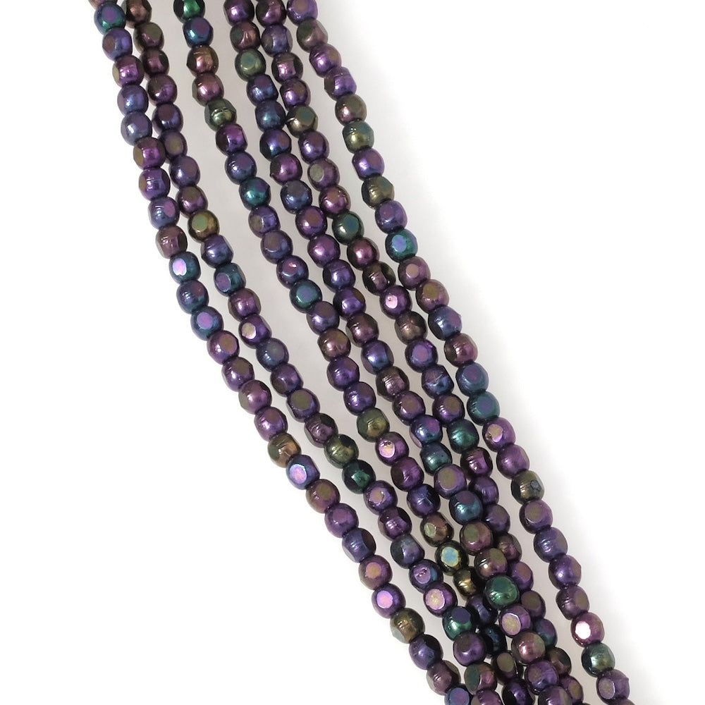 Fil de perles de Bohème rondes facettées 3mm métallisé violet vert