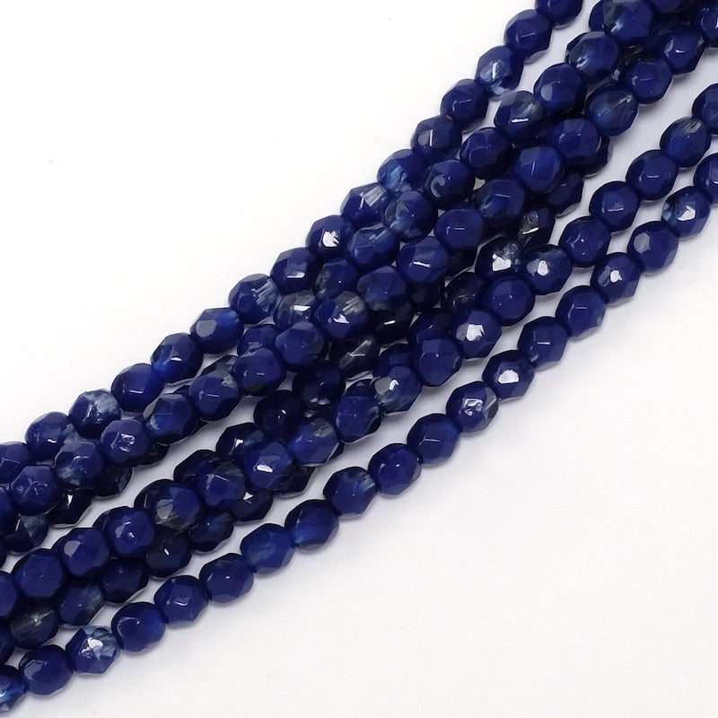 Fil de perles de Bohème rondes facettées 4 mm bleu foncé