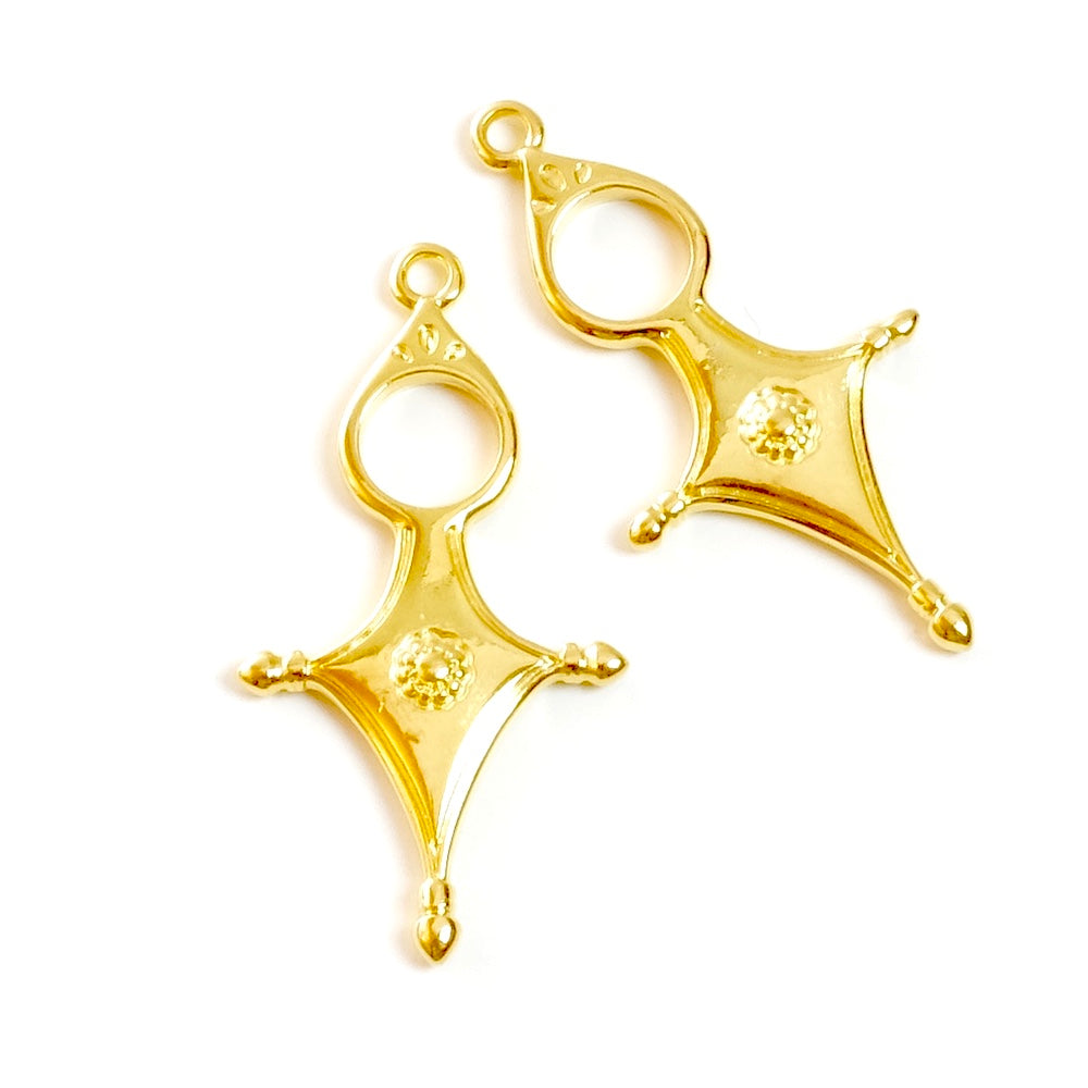 2 Pendentifs croix Tuareg en Zamak Doré Or 24K