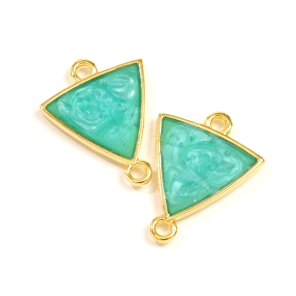 2 Connecteurs triangles émaillés Turquoise nacré en Zamak doré Or 24K