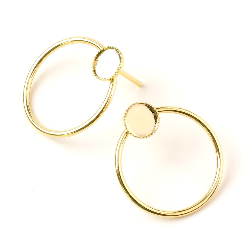 2 BO clous Cercle pour Cabochon 6mm en Laiton doré à l&#39;or fin 24K