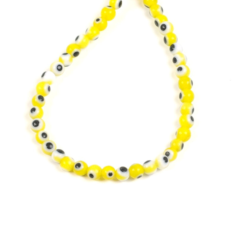 Fil de perles rondes en verre 4mm Oeil Jaune