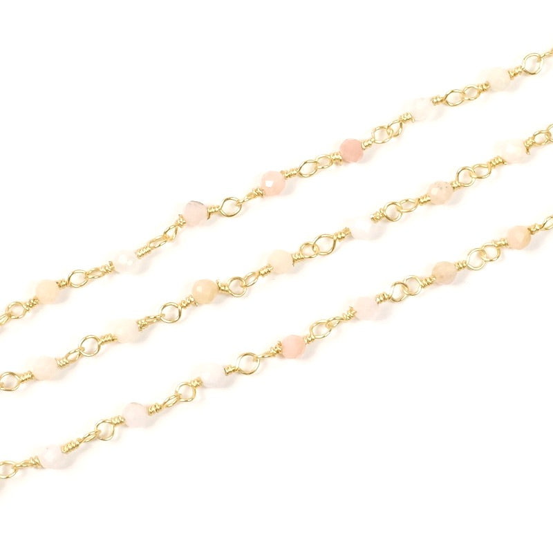 20cm de chaine Rosaire en Opale rose 2mm en laiton doré à l&#39;or fin 24K Premium