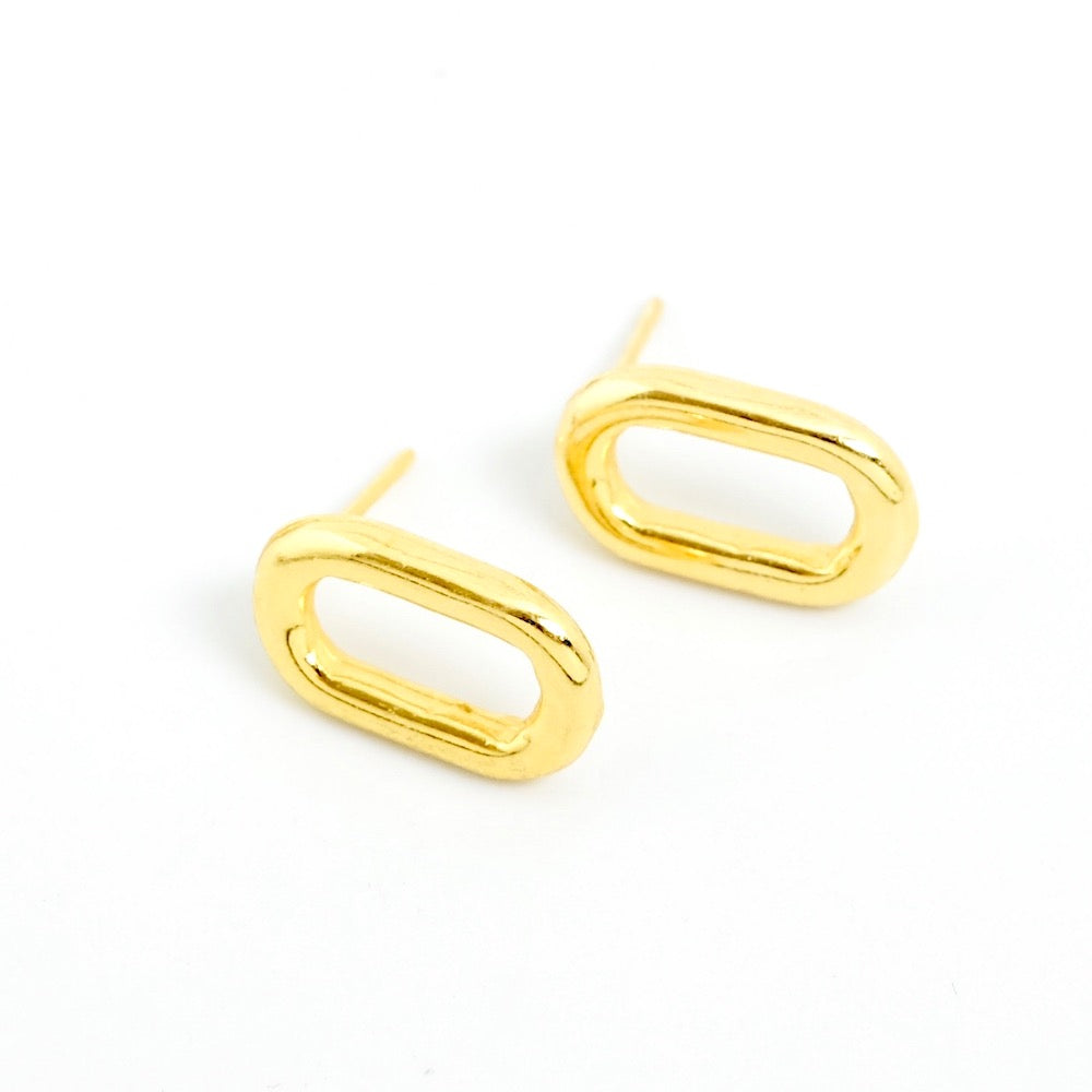 Paire de Boucles d'oreilles clous Ovale en laiton Doré à l'or fin 24K