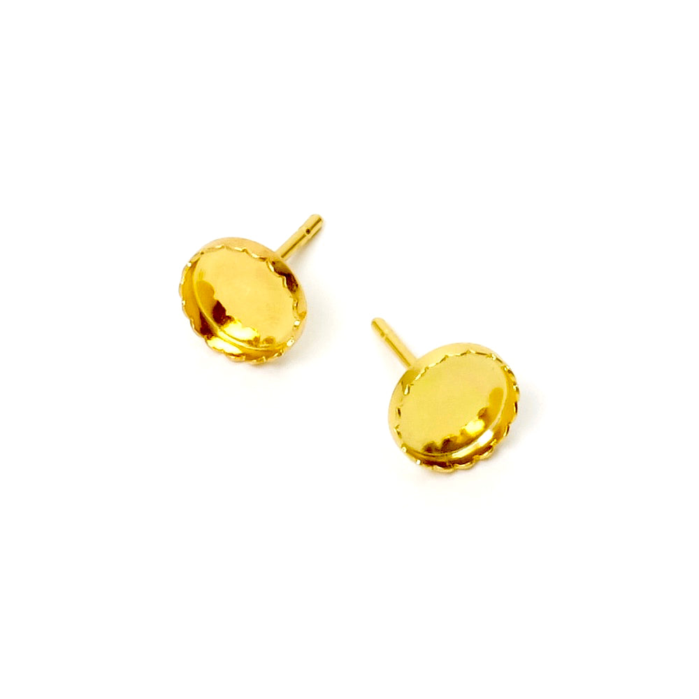 2 supports BO clous pour Cabochon 7mm en Laiton doré à l&#39;or fin 24K