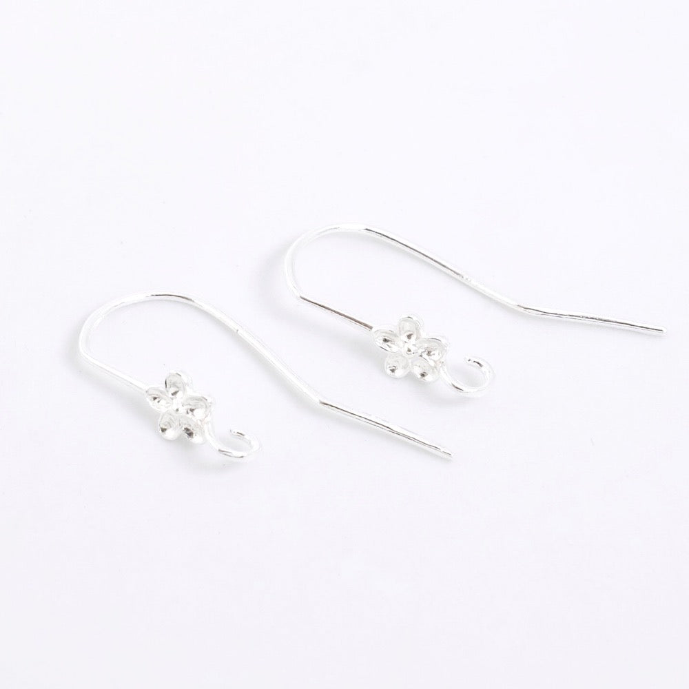 2 crochets Boucles d'oreilles Fleurs en argent massif 925