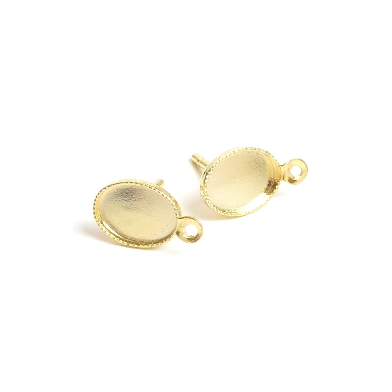 Boucles d'oreilles clous pour cab 6x8mm en Laiton doré à l'or fin 24K, la paire