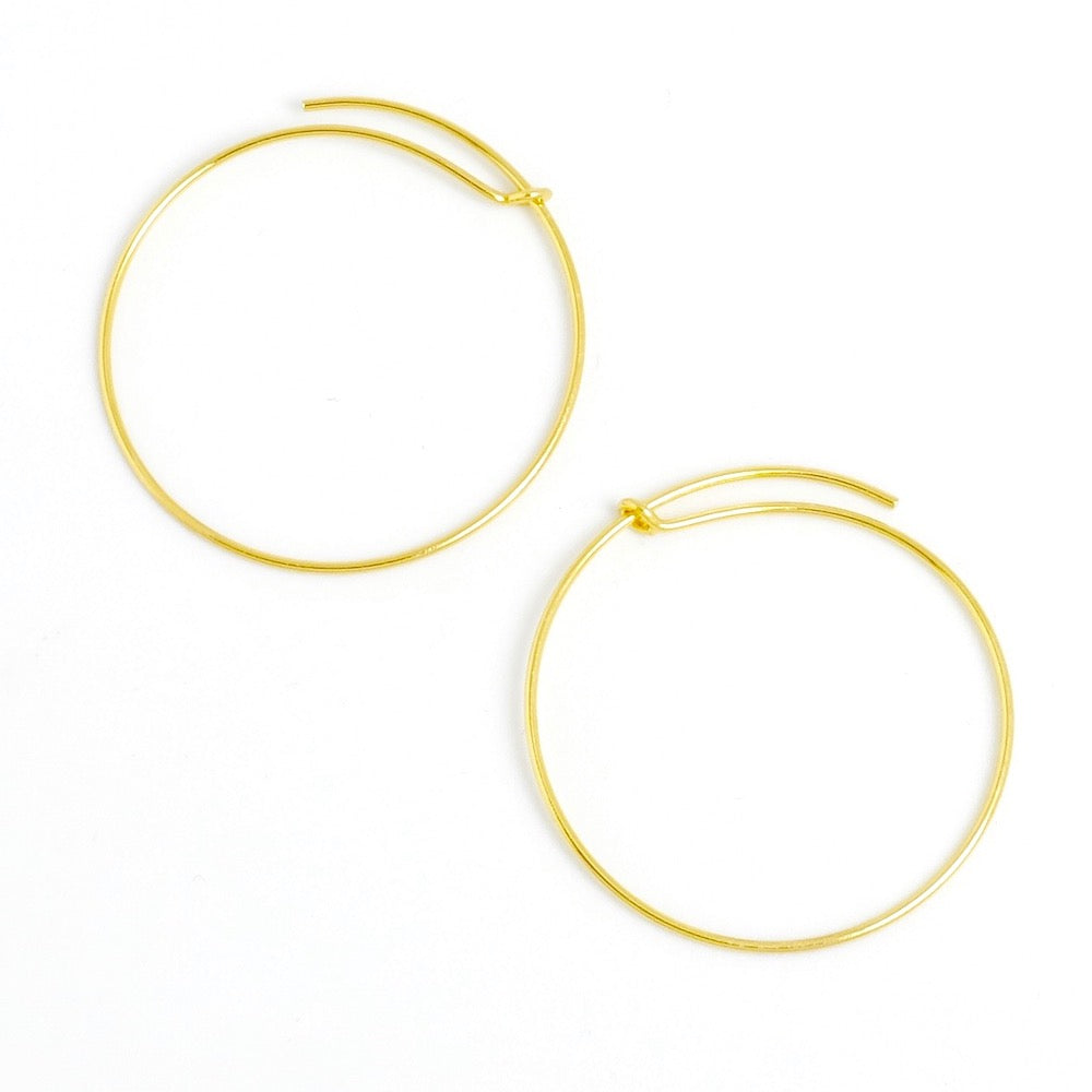 2 boucles d&#39;oreilles créoles 30mm en laiton doré à l&#39;or fin 24K