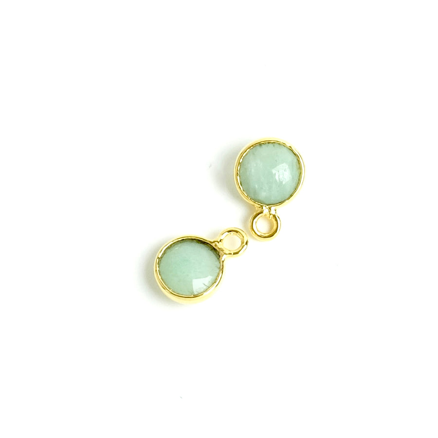 Pendentif sertis rond 6mm Amazonite en laiton Doré à l&#39;or fin 24K