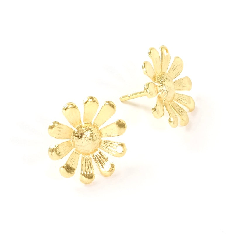 Boucles d&#39;oreilles clous pâquerettes en laiton doré 24K, la paire