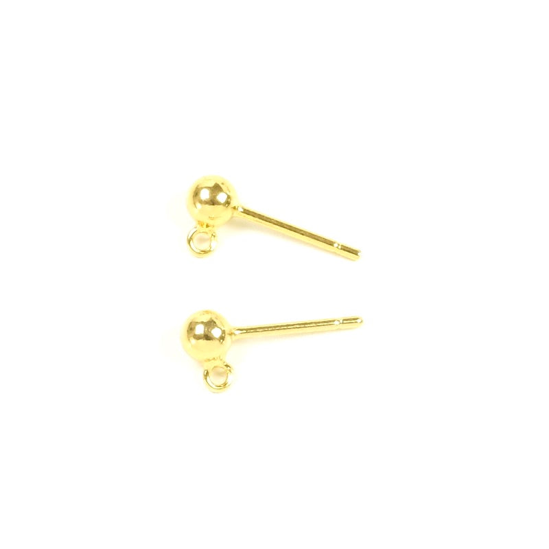 BO clous boule 3,8mm avec anneau en laiton doré à l&#39;or fin 24K, la paire