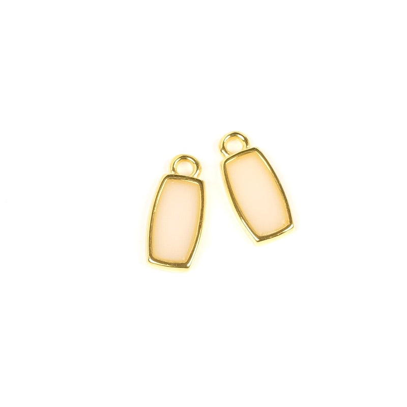 2 Pendentifs vitraux rectangle crème et doré 24K