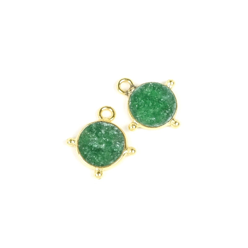 Pendentif serti rond bohème Aventurine en laiton Doré à l&#39;or fin 24K