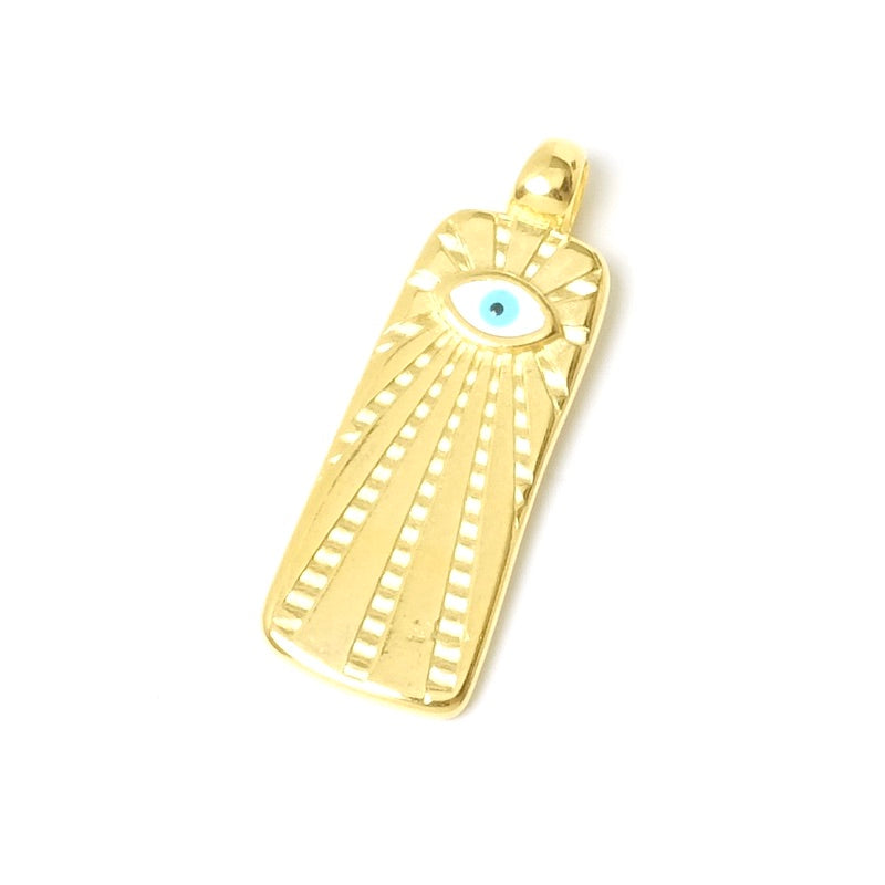 2 Pendentifs rectangles oeil émaillé doré 24K