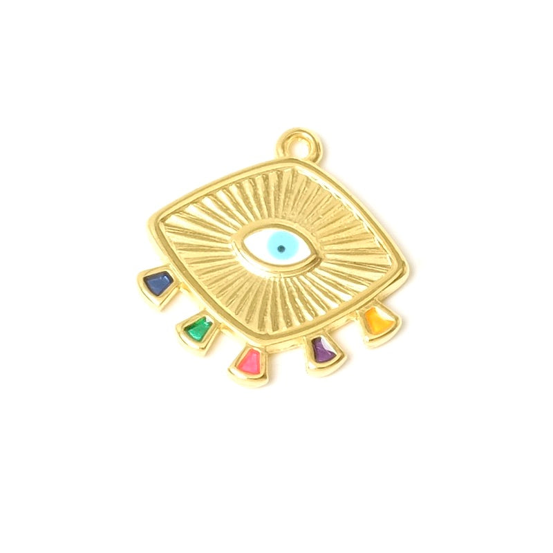 Pendentif bohème oeil émail multicolore doré 24K