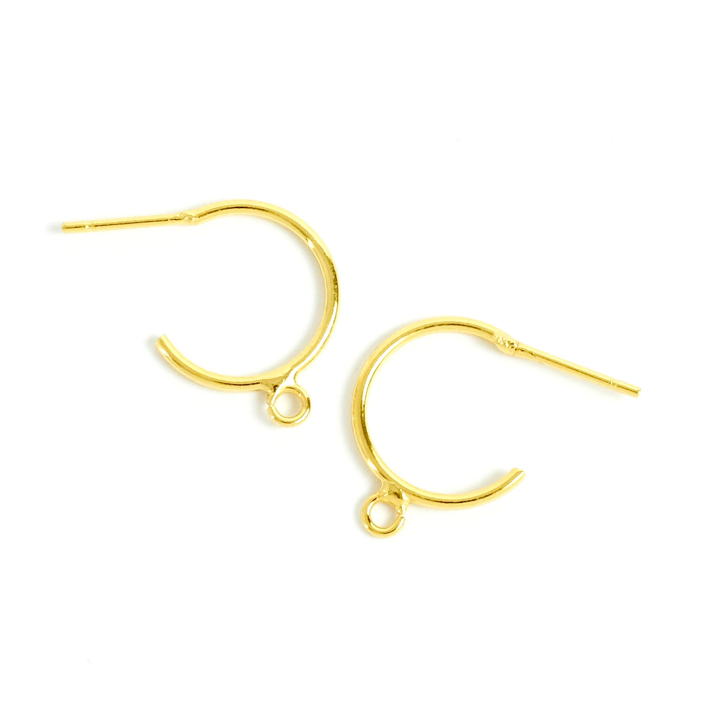 2 boucles d'oreilles créoles clous en laiton doré à l'or fin 24K