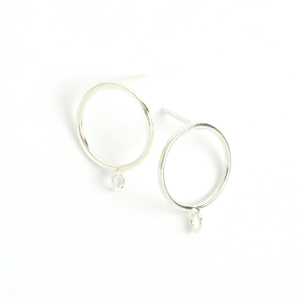 2 boucles d'oreilles créoles 15mm clous en laiton Argenté 925 Premium