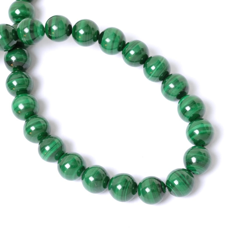 Fil de 37cm de perles naturelles rondes 8mm en Malachite