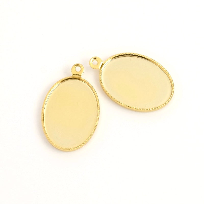 2 Pendentifs supports pour cabochons 13 x 18mm en laiton Doré à l'or fin 24K