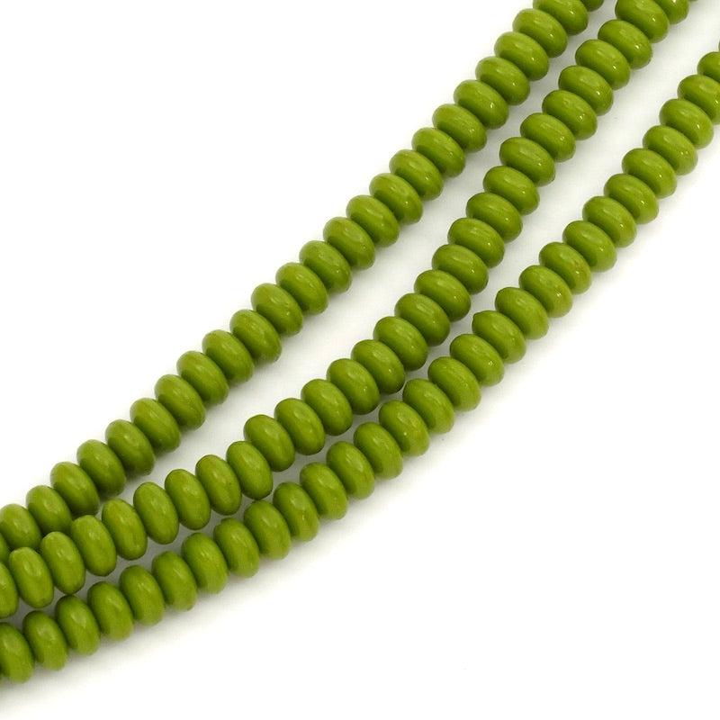 Fil de perles de Bohème Donuts Vert olive 2x4mm