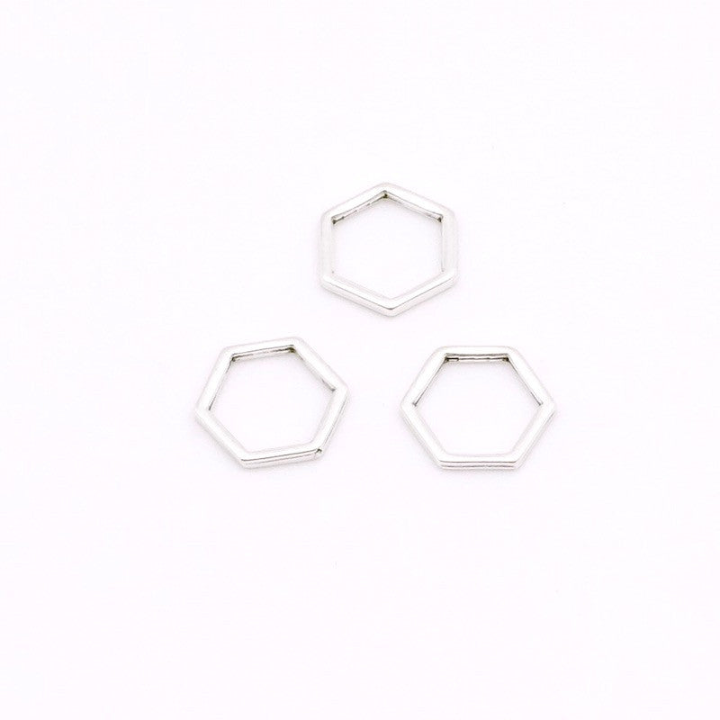 Lot de 4 Petits connecteurs hexagone en laiton argenté