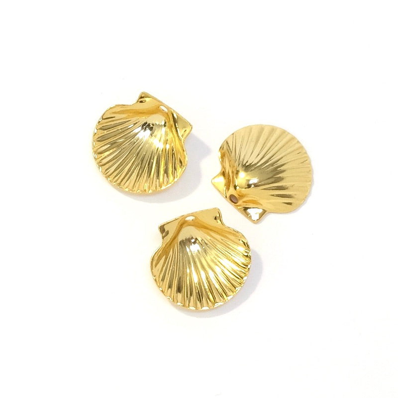 2 pendentifs coquillages 12mm en laiton Doré à l&#39;or fin 24K Premium