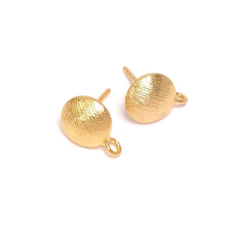 Boucles d&#39;oreilles clous bouton strié en laiton Doré à l&#39;or fin 24K Premium