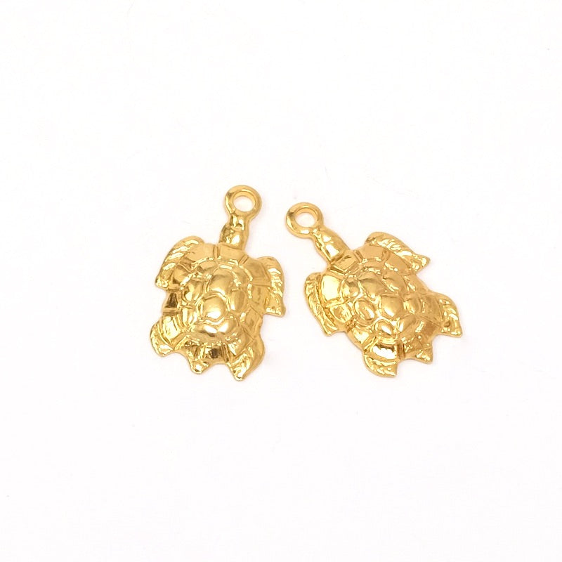 2 pendentifs Tortue en laiton Doré à l'or fin 24K Premium