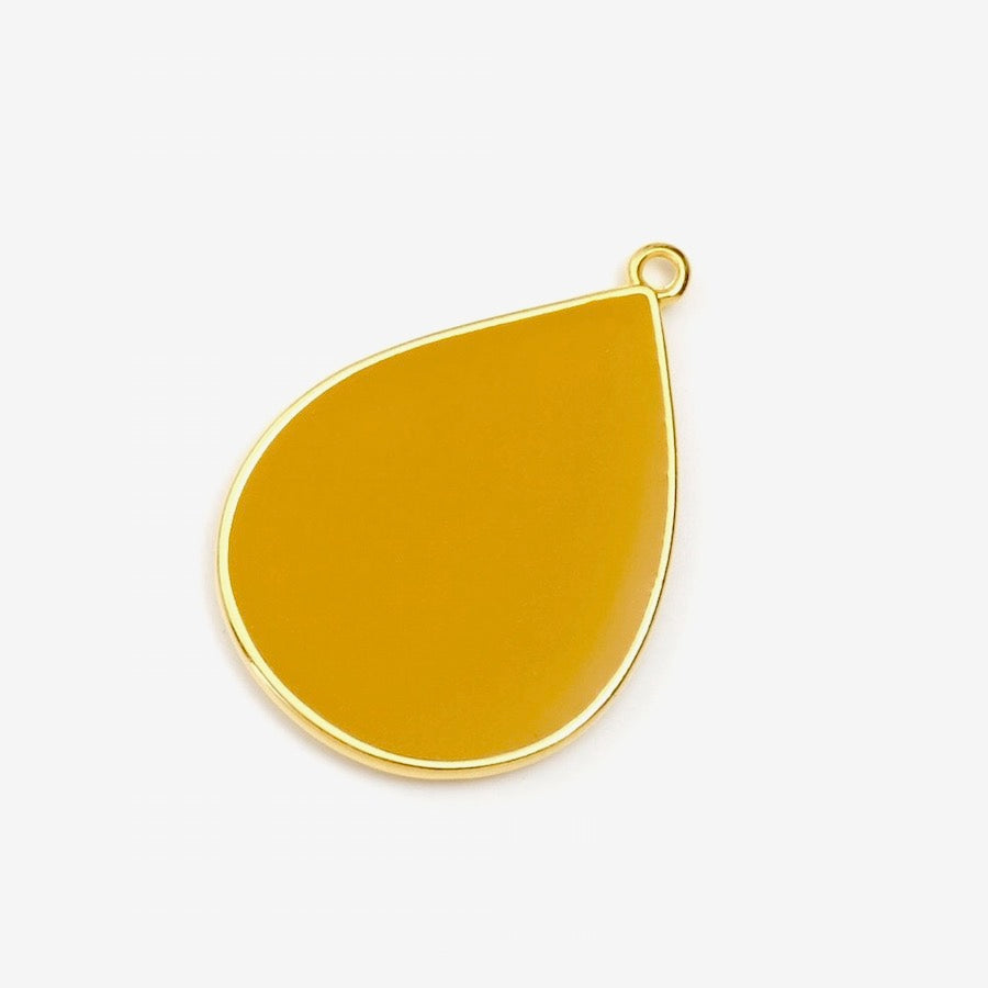 Pendentif Goutte émaillé Ocre en Zamak doré Or 24K