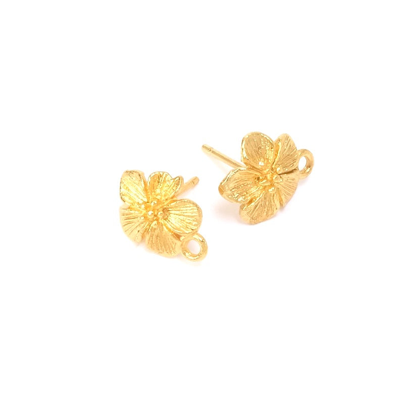 Boucles d&#39;oreilles clous fleur en laiton doré à l&#39;or fin 24K Premium, la paire