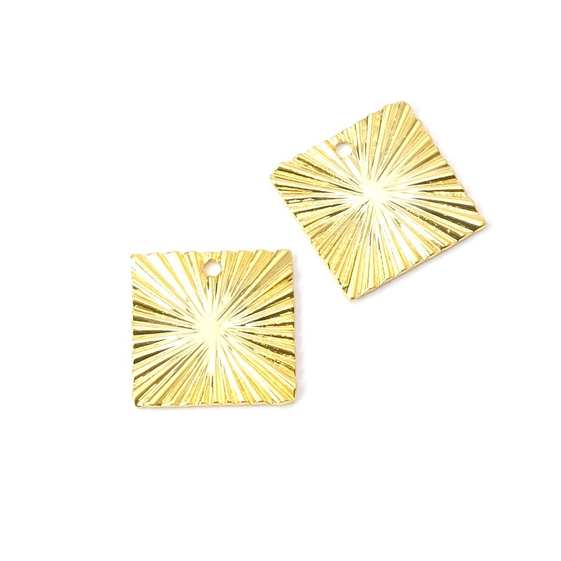 2 pendentifs carré ondulé 13,8mm en laiton Doré à l'or fin 24K Premium