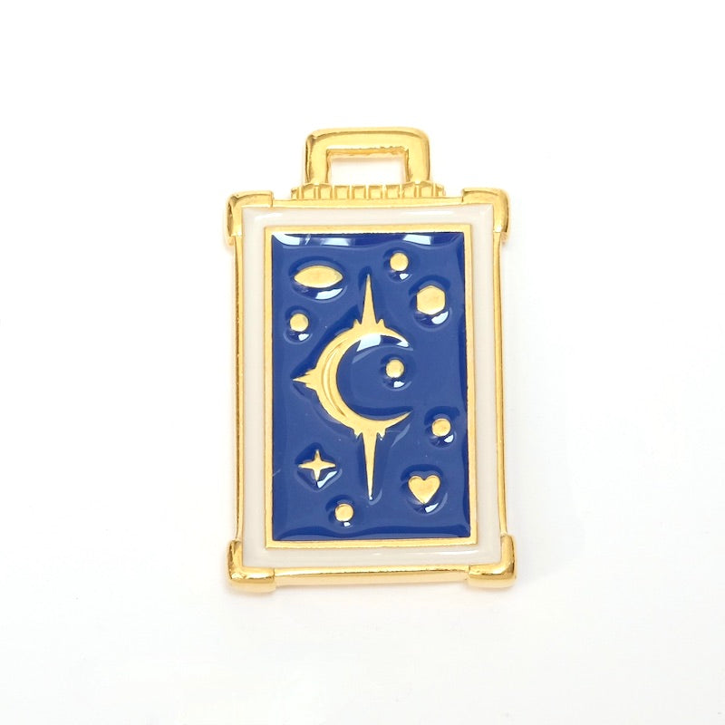 Pendentif spirituel Lune émaillé Blanc et Bleu nuit doré 24K