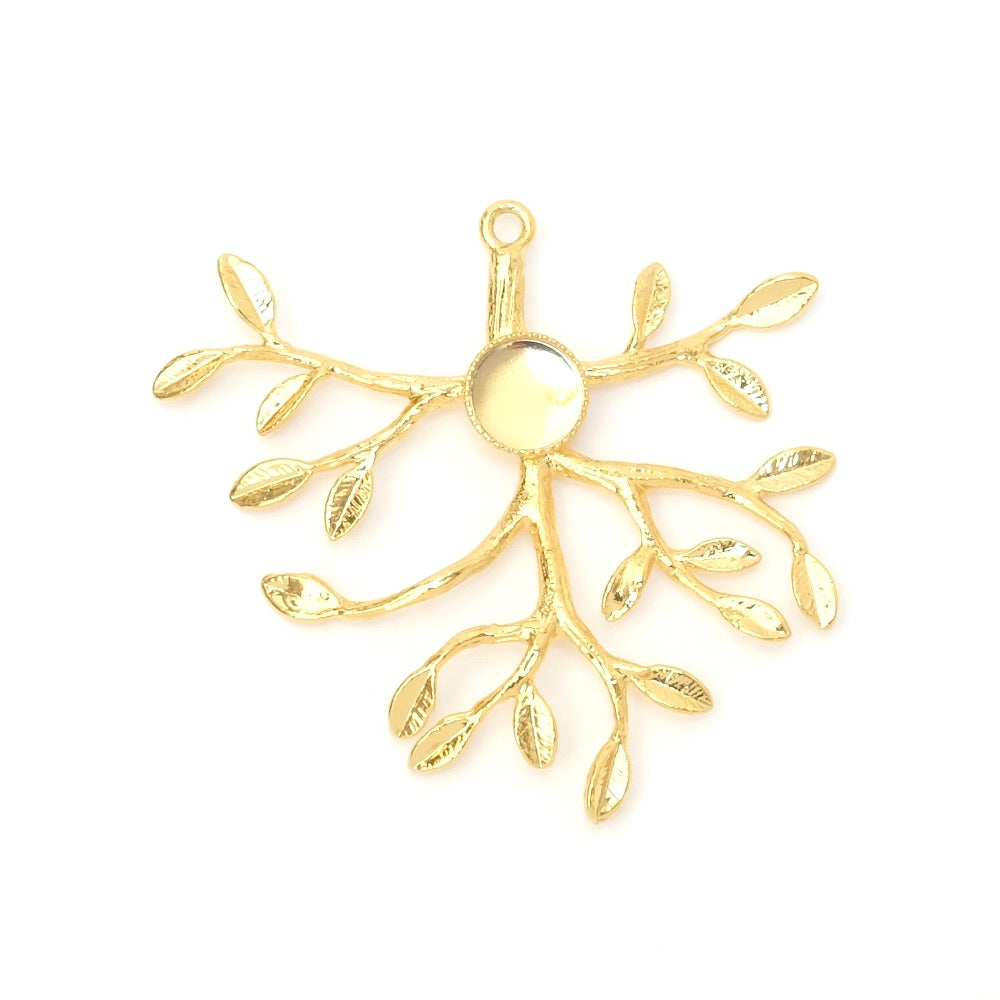 Pendentif végétal pour cabochon 6mm en laiton Doré à l&#39;or fin 24K Premium