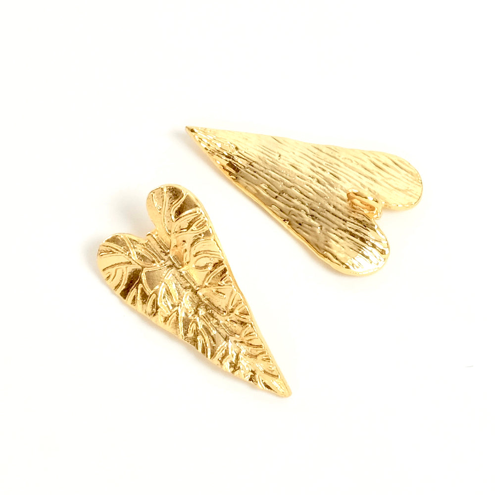 2 Pendentifs Feuilles coeur en laiton doré à l&#39;or fin 24K