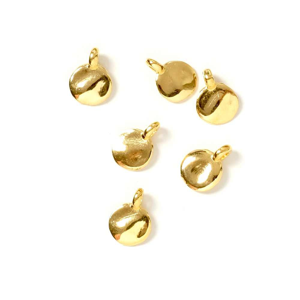 6 petits Pendentifs ronds en Zamak doré Or 24K