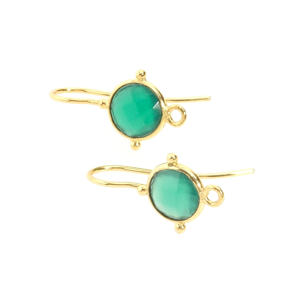 Boucles d&#39;oreilles sertis Onyx vert en Laiton doré à l&#39;or fin 24K Premium, la paire