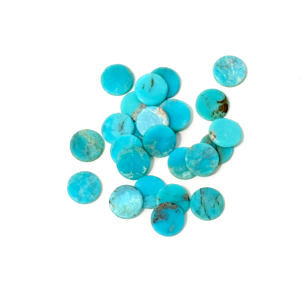 2 Cabochons rond 6mm plat en pierre naturelle Turquoise d'Arizona