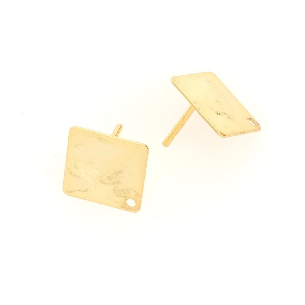 Boucles d&#39;oreilles clous carré martelé en laiton Doré à l&#39;or fin 24K Premium