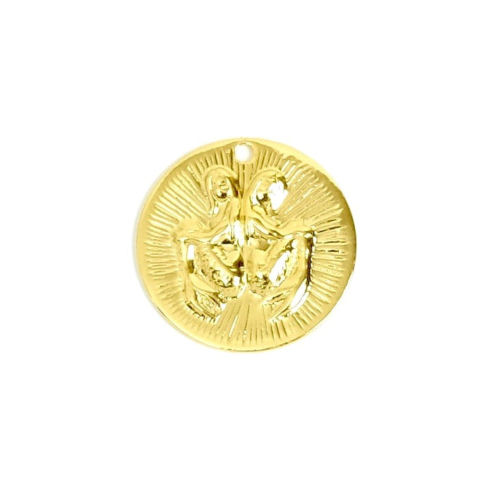 2 pendentifs signe astrologique Gémeaux en laiton Doré à l&#39;or fin 24K