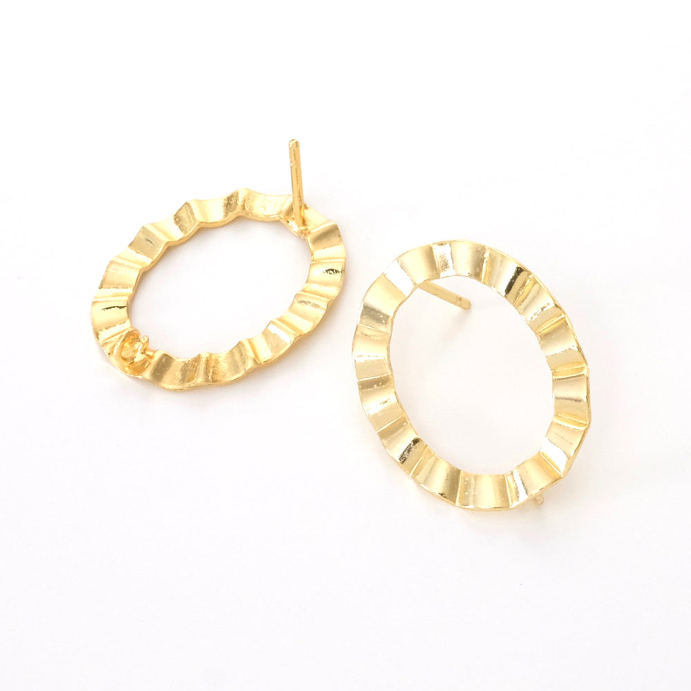 Boucles d'oreilles clous Ovales Ondulé en laiton doré à l'or fin 24K, la paire