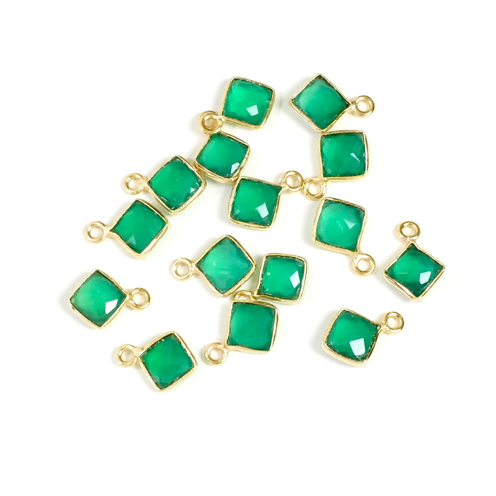 Pendentif serti carré Onyx vert en laiton Doré à l&#39;or fin 24K