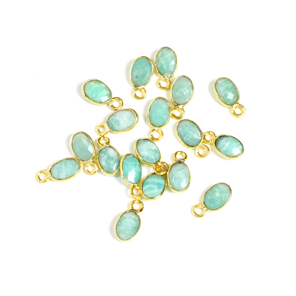 Pendentif serti ovale Amazonite en laiton Doré à l&#39;or fin 24K